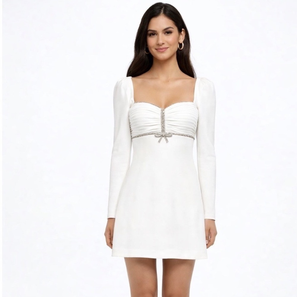 Self-Portrait White Crepe‎ Diamanté Mini Dress UK 4/US 0 Bridal Dream🤍💍